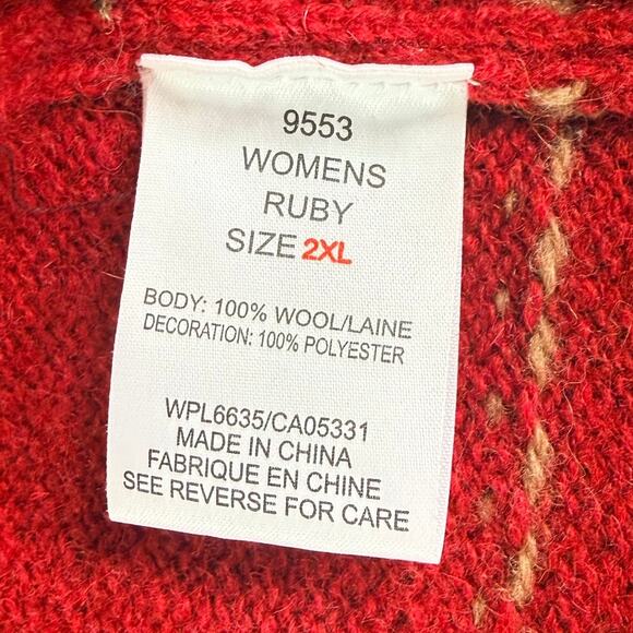 Woolrich Red Snowflake Wool Sweater Vest Zip Front Women’s 2XL ski lodge cozy - Picture 7 of 7